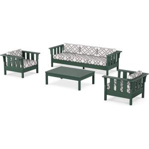 Martha Stewart by POLYWOOD® Acadia 4-Piece Deep Seating Set with Sofa in Green (Buffalo Plaid Grey Mist)(Trellis Grey Mist)