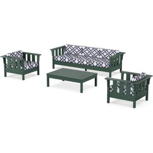 Martha Stewart by POLYWOOD® Acadia 4-Piece Deep Seating Set with Sofa in Green (Buffalo Plaid Grey Mist)(Trellis Navy)