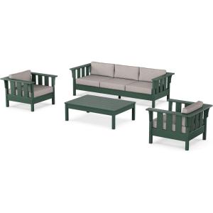 Martha Stewart by POLYWOOD® Acadia 4-Piece Deep Seating Set with Sofa in Green (Buffalo Plaid Grey Mist)(Weathered Tweed)