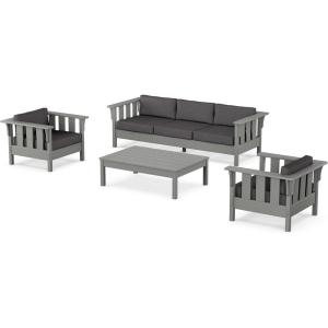 Martha Stewart by POLYWOOD® Acadia 4-Piece Deep Seating Set with Sofa in Slate Grey (Ash Charcoal)(Ash Charcoal)