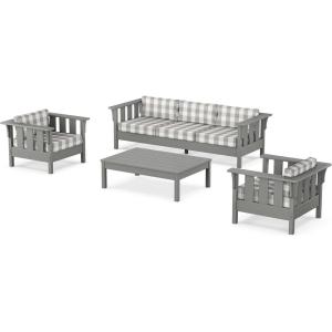 Martha Stewart by POLYWOOD® Acadia 4-Piece Deep Seating Set with Sofa in Slate Grey (Ash Charcoal)(Buffalo Plaid Grey Mist)