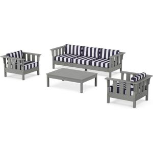 Martha Stewart by POLYWOOD® Acadia 4-Piece Deep Seating Set with Sofa in Slate Grey (Ash Charcoal)(Cabana Stripe Navy)