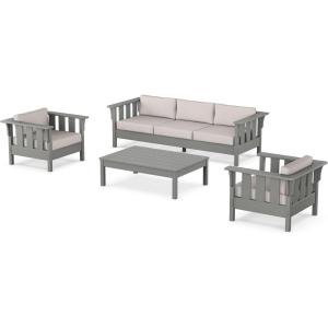 Martha Stewart by POLYWOOD® Acadia 4-Piece Deep Seating Set with Sofa in Slate Grey (Ash Charcoal)(Dune Burlap)