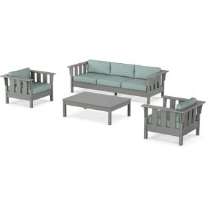 Martha Stewart by POLYWOOD® Acadia 4-Piece Deep Seating Set with Sofa in Slate Grey (Ash Charcoal)(Glacier Spa)
