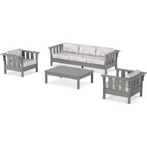 Martha Stewart by POLYWOOD® Acadia 4-Piece Deep Seating Set with Sofa in Slate Grey (Ash Charcoal)(Leaf Dune Burlap)