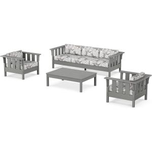 Martha Stewart by POLYWOOD® Acadia 4-Piece Deep Seating Set with Sofa in Slate Grey (Ash Charcoal)(Leaf Grey Mist)