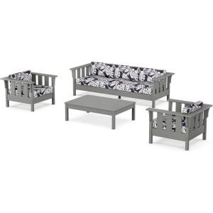 Martha Stewart by POLYWOOD® Acadia 4-Piece Deep Seating Set with Sofa in Slate Grey (Ash Charcoal)(Leaf Navy)