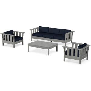 Martha Stewart by POLYWOOD® Acadia 4-Piece Deep Seating Set with Sofa in Slate Grey (Ash Charcoal)(Marine Indigo)