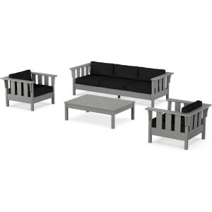 Martha Stewart by POLYWOOD® Acadia 4-Piece Deep Seating Set with Sofa in Slate Grey (Ash Charcoal)(Midnight Linen)