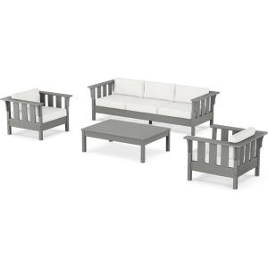 Martha Stewart by POLYWOOD® Acadia 4-Piece Deep Seating Set with Sofa in Slate Grey (Ash Charcoal)(Natural Linen)
