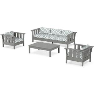 Martha Stewart by POLYWOOD® Acadia 4-Piece Deep Seating Set with Sofa in Slate Grey (Ash Charcoal)(Trellis Glacier Spa)