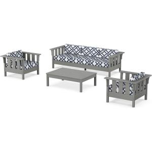 Martha Stewart by POLYWOOD® Acadia 4-Piece Deep Seating Set with Sofa in Slate Grey (Ash Charcoal)(Trellis Marine Indigo)