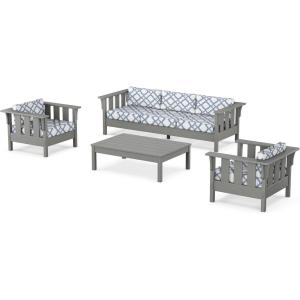 Martha Stewart by POLYWOOD® Acadia 4-Piece Deep Seating Set with Sofa in Slate Grey (Ash Charcoal)(Trellis Sky Blue)