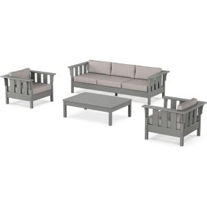 Martha Stewart by POLYWOOD® Acadia 4-Piece Deep Seating Set with Sofa in Slate Grey (Ash Charcoal)(Weathered Tweed)