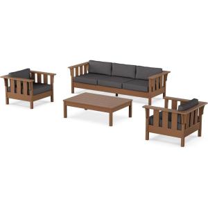 Martha Stewart by POLYWOOD® Acadia 4-Piece Deep Seating Set with Sofa in Teak (Dune Burlap)(Ash Charcoal)