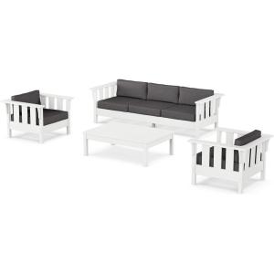 Martha Stewart by POLYWOOD® Acadia 4-Piece Deep Seating Set with Sofa in White (Trellis Sky Blue)(Ash Charcoal)