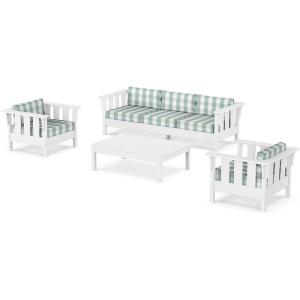 Martha Stewart by POLYWOOD® Acadia 4-Piece Deep Seating Set with Sofa in White (Trellis Sky Blue)(Buffalo Plaid Glacier Spa)
