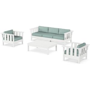 Martha Stewart by POLYWOOD® Acadia 4-Piece Deep Seating Set with Sofa in White (Trellis Sky Blue)(Glacier Spa)