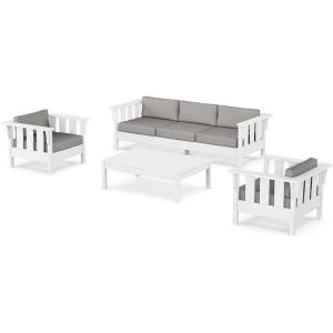 Martha Stewart by POLYWOOD® Acadia 4-Piece Deep Seating Set with Sofa in White (Trellis Sky Blue)(Grey Mist)