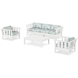 Martha Stewart by POLYWOOD® Acadia 4-Piece Deep Seating Set with Sofa in White (Trellis Sky Blue)(Leaf Glacier Spa)