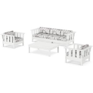 Martha Stewart by POLYWOOD® Acadia 4-Piece Deep Seating Set with Sofa in White (Trellis Sky Blue)(Leaf Grey Mist)
