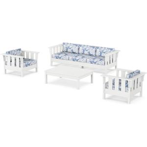 Martha Stewart by POLYWOOD® Acadia 4-Piece Deep Seating Set with Sofa in White (Trellis Sky Blue)(Leaf Sky Blue)