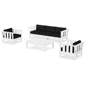 Martha Stewart by POLYWOOD® Acadia 4-Piece Deep Seating Set with Sofa in White (Trellis Sky Blue)(Midnight Linen)