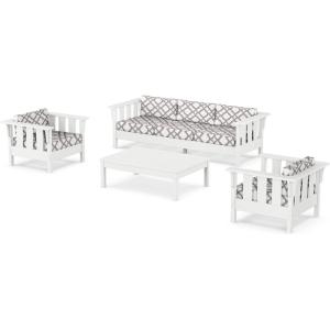 Martha Stewart by POLYWOOD® Acadia 4-Piece Deep Seating Set with Sofa in White (Trellis Sky Blue)(Trellis Grey Mist)