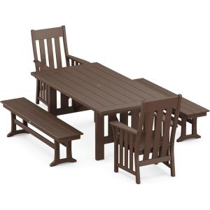 Martha Stewart by POLYWOOD® Acadia 5-Piece Dining Set with Benches in Teak(Mahogany)