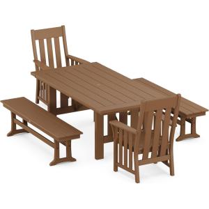 Martha Stewart by POLYWOOD® Acadia 5-Piece Dining Set with Benches in Teak(Teak)