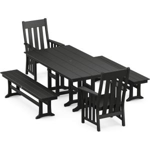 Martha Stewart by POLYWOOD® Acadia 5-Piece Farmhouse Dining Set with Benches in Black(Black)