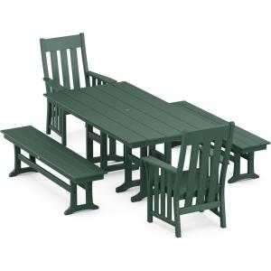 Martha Stewart by POLYWOOD® Acadia 5-Piece Farmhouse Dining Set with Benches in Black(Green)