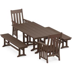 Martha Stewart by POLYWOOD® Acadia 5-Piece Farmhouse Dining Set with Benches in Black(Mahogany)