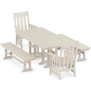 Martha Stewart by POLYWOOD® Acadia 5-Piece Farmhouse Dining Set with Benches in Black(Sand)