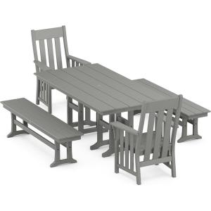 Martha Stewart by POLYWOOD® Acadia 5-Piece Farmhouse Dining Set with Benches in Black(Slate Grey)