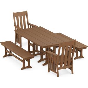 Martha Stewart by POLYWOOD® Acadia 5-Piece Farmhouse Dining Set with Benches in Black(Teak)