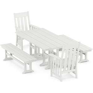 Martha Stewart by POLYWOOD® Acadia 5-Piece Farmhouse Dining Set with Benches in Black(White)