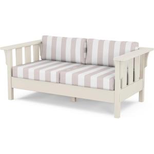 Martha Stewart by POLYWOOD® Acadia Deep Seating Loveseat in Black/Dune Burlap(Sand / Cabana Stripe Dune Burlap)