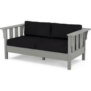 Martha Stewart by POLYWOOD® Acadia Deep Seating Loveseat in Black/Dune Burlap(Slate Grey / Midnight Linen)