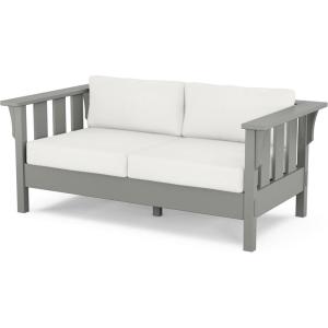 Martha Stewart by POLYWOOD® Acadia Deep Seating Loveseat in Black/Dune Burlap(Slate Grey / Natural Linen)