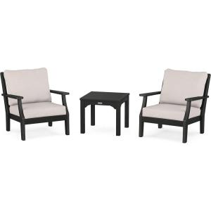 Martha Stewart by POLYWOOD® Chinoiserie 3-Piece Deep Seating Set in Mahogany/Spiced Burlap(Black / Dune Burlap)