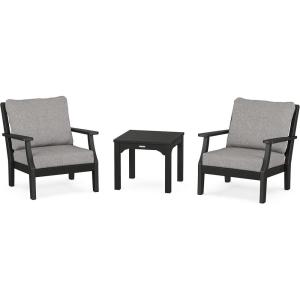 Martha Stewart by POLYWOOD® Chinoiserie 3-Piece Deep Seating Set in Mahogany/Spiced Burlap(Black / Grey Mist)