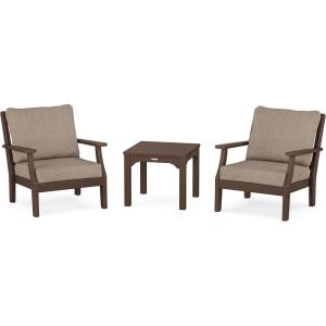 Martha Stewart by POLYWOOD® Chinoiserie 3-Piece Deep Seating Set in Mahogany/Spiced Burlap(Mahogany / Spiced Burlap)
