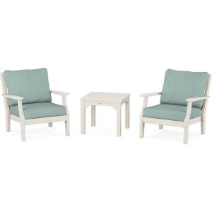 Martha Stewart by POLYWOOD® Chinoiserie 3-Piece Deep Seating Set in Mahogany/Spiced Burlap(Sand / Glacier Spa)