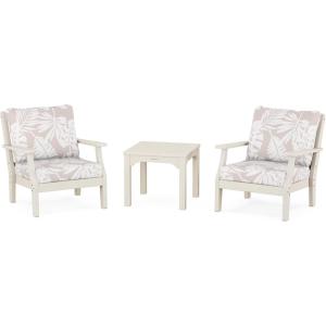 Martha Stewart by POLYWOOD® Chinoiserie 3-Piece Deep Seating Set in Mahogany/Spiced Burlap(Sand / Leaf Dune Burlap)