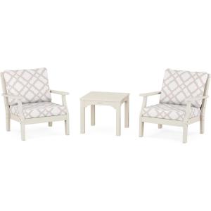 Martha Stewart by POLYWOOD® Chinoiserie 3-Piece Deep Seating Set in Mahogany/Spiced Burlap(Sand / Trellis Dune Burlap)