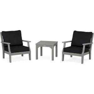 Martha Stewart by POLYWOOD® Chinoiserie 3-Piece Deep Seating Set in Mahogany/Spiced Burlap(Slate Grey / Midnight Linen)