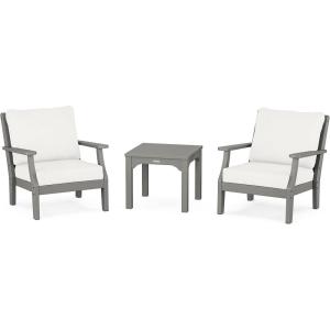 Martha Stewart by POLYWOOD® Chinoiserie 3-Piece Deep Seating Set in Mahogany/Spiced Burlap(Slate Grey / Natural Linen)