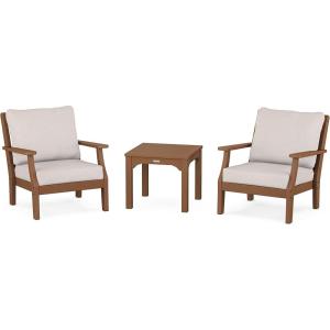 Martha Stewart by POLYWOOD® Chinoiserie 3-Piece Deep Seating Set in Mahogany/Spiced Burlap(Teak / Dune Burlap)