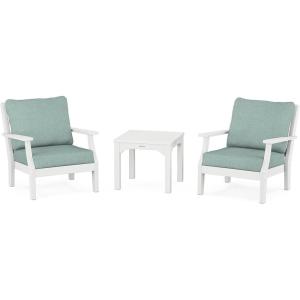 Martha Stewart by POLYWOOD® Chinoiserie 3-Piece Deep Seating Set in Mahogany/Spiced Burlap(White / Glacier Spa)